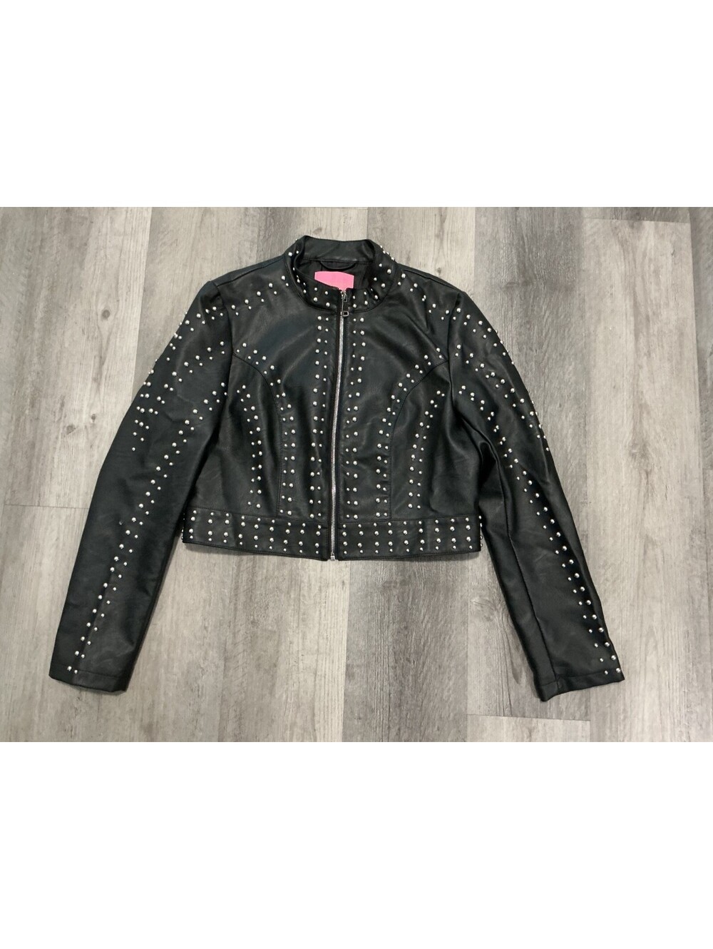 Azalea Wang Studded Faux Leather Motorcycle Jacket Womens Large Black Rock #475